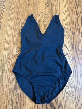 Ta3 Black Plunge V Neck Lace Tie Back One Piece Swim Suit 2X